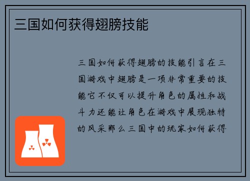 三国如何获得翅膀技能