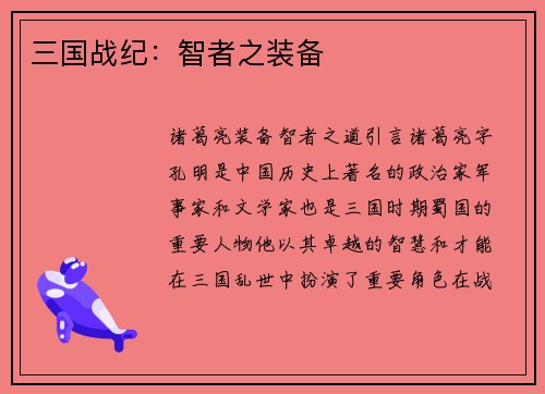 三国战纪：智者之装备